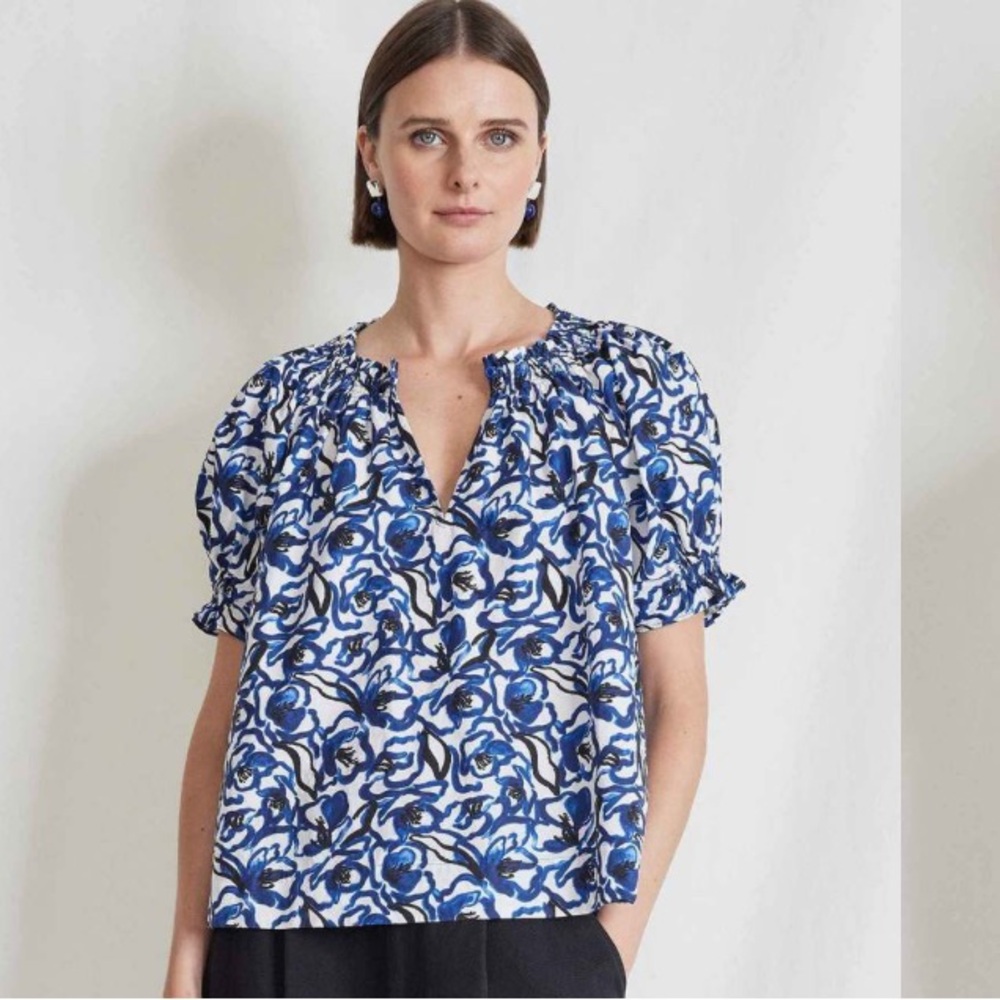 Apiece Apart Kasin Top - Brushed Floral Indigo